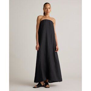 Quince European Linen Strapless Maxi Dress in Black